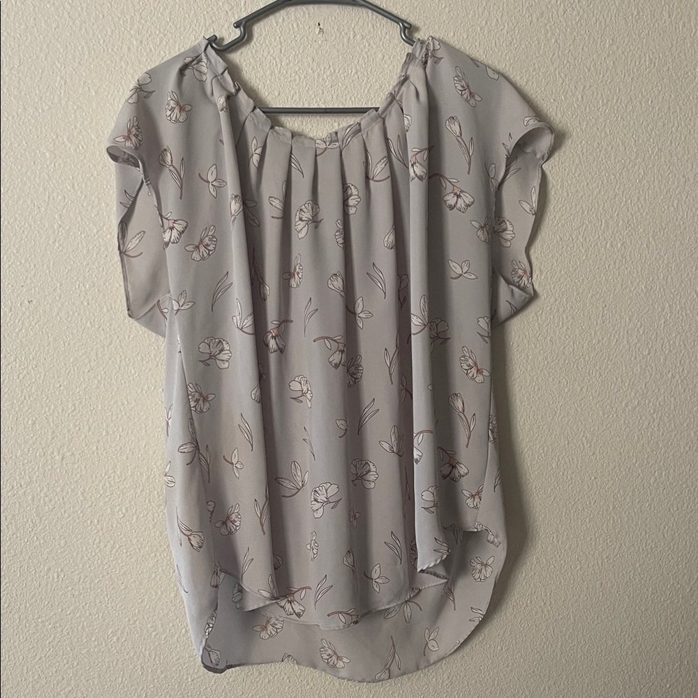 LC Lauren Conrad Light Gray Floral Blouse